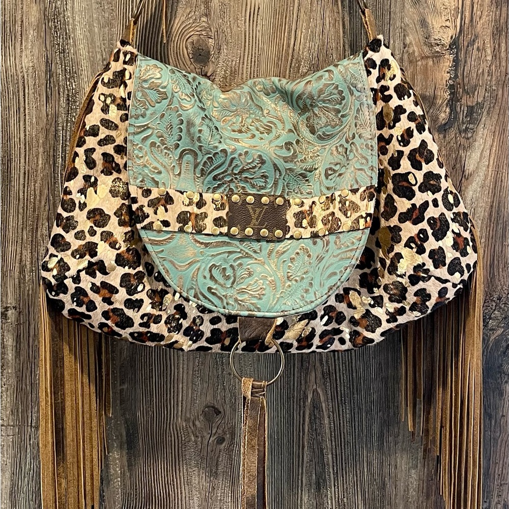 LEOPARD COWHIDE AND LEATHER LV FRINGE PURSE